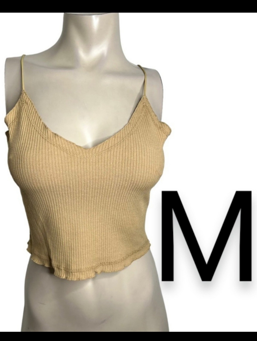 🆕Tan Ribbed Cami Bungee Straps Crop Top~Size M